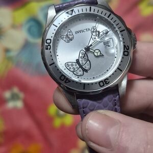 Invicta Silver Dial Watch with Purple Strap